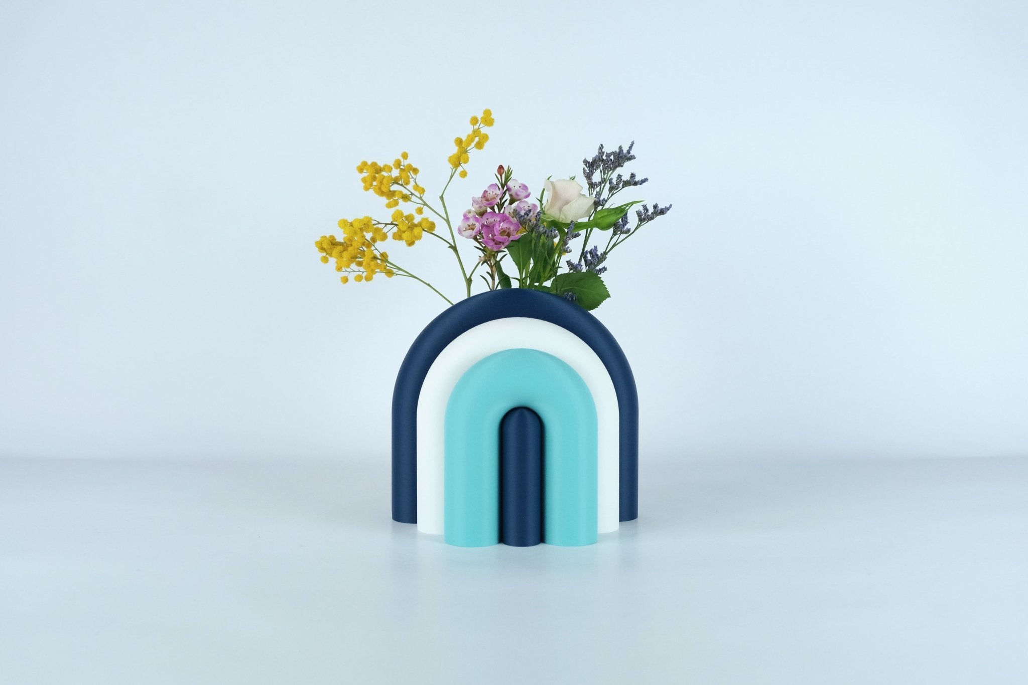 Arc | Serre-livre design & Vase soliflore modulable - Marine / Blanc / Lagon 22 - Les Arcadiens