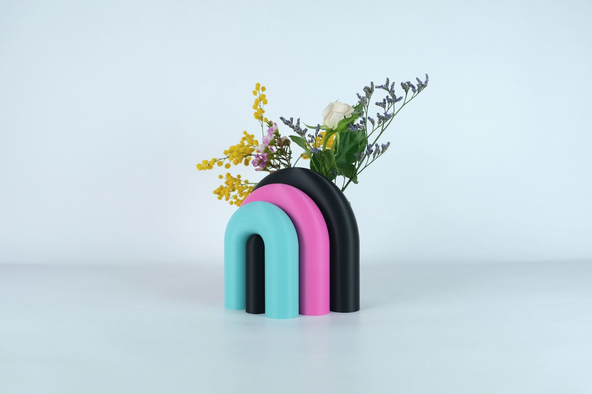 Arc | Serre-livre design & Vase soliflore modulable - Noir / Rose / Lagon 41 - Les Arcadiens