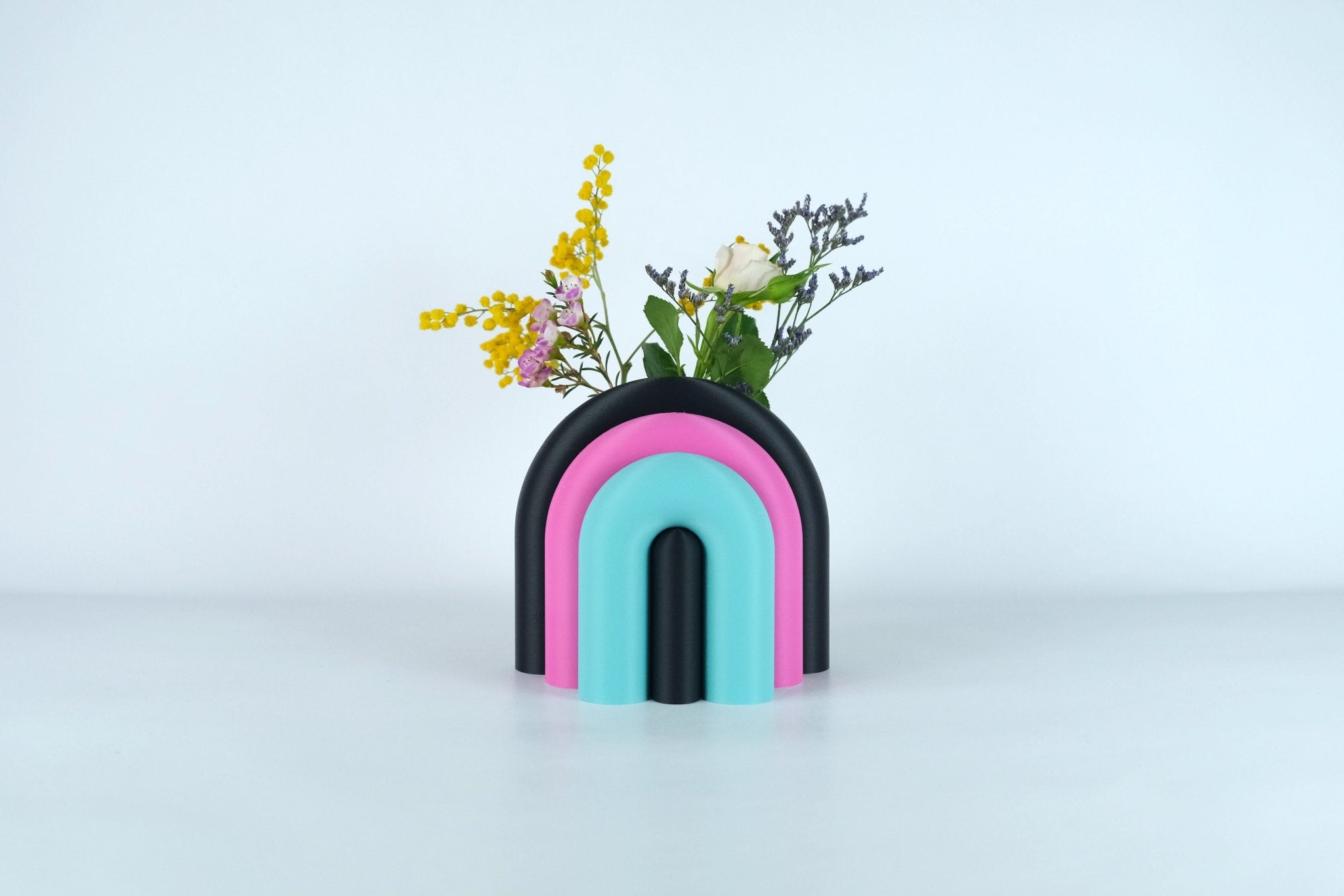 Arc | Serre-livre design & Vase soliflore modulable - Noir / Rose / Lagon 40 - Les Arcadiens