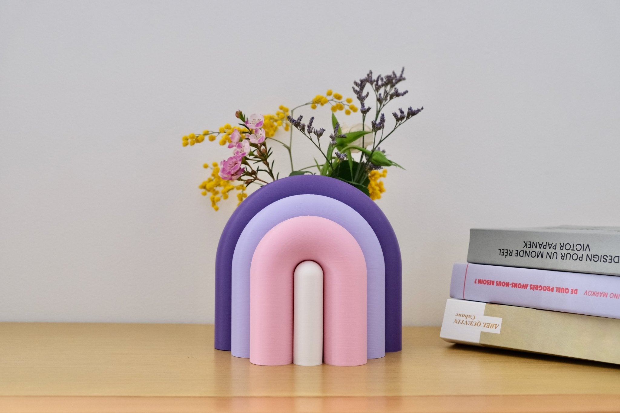 Arc | Serre-livre design & Vase soliflore modulable - Violet / Lilas / Rose poudré / Blanc 62 - Les Arcadiens