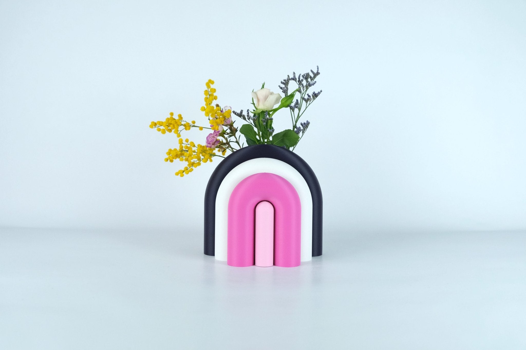 Arc | Serre-livre design & Vase soliflore modulable - Figue / Blanc / Violet / Rose poudré 47 - Les Arcadiens