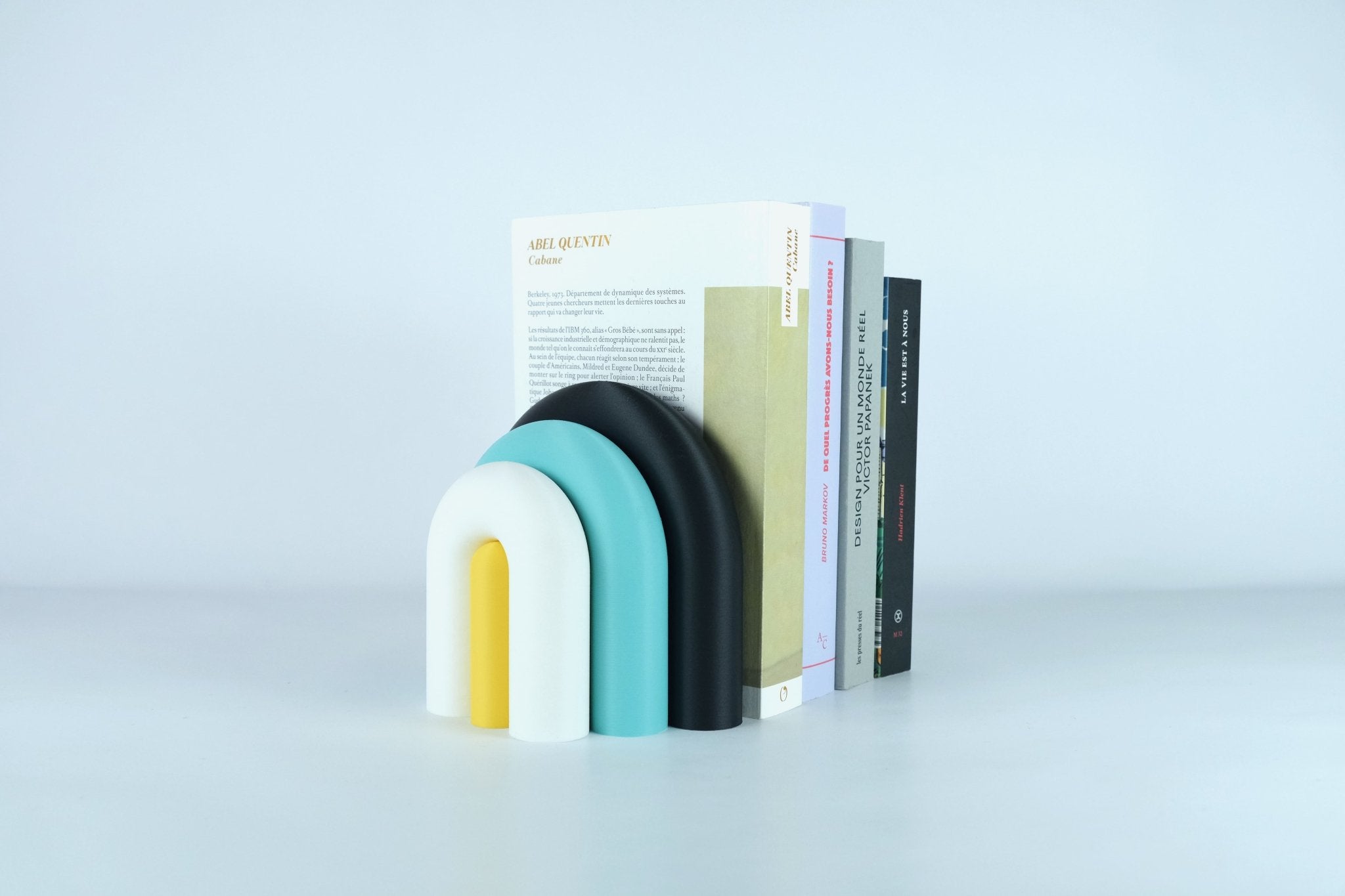 Arc | Serre-livre design & Vase soliflore modulable - Noir / Lagon / Blanc / Jaune 2 - Les Arcadiens