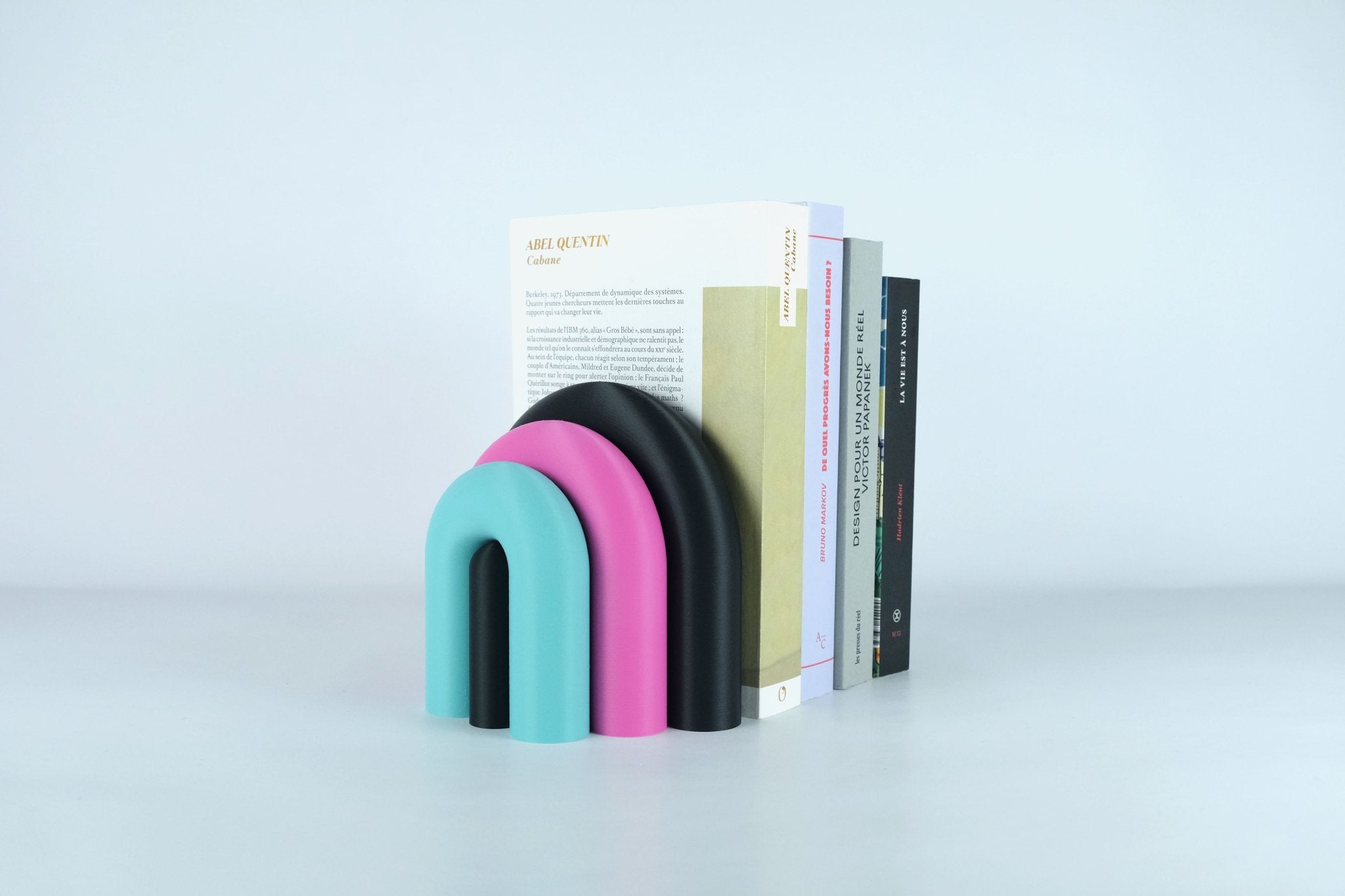 Arc | Serre-livre design & Vase soliflore modulable - Noir / Rose / Lagon 38 - Les Arcadiens